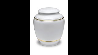 White funeral urn porcelain with gold stripe 100876