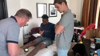 Treating Gael Monfils ankle  with CryoScreen