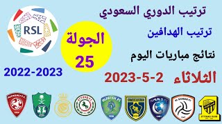 ترتيب الدوري السعودي وترتيب الهدافين ونتائج مباريات اليوم الثلاثاء 2-5-2023 من الجولة 25