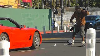 Wild -  Homeless Person acts up in Traffic at Santa Monica Pier