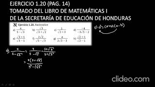 Ejercicio 1.20 racionalizando el denominador del libro de matemáticas I de la SE DE HONDURAS