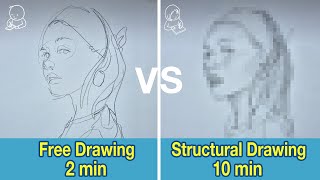 Draw freely vs Draw proportionally / 2 min drawing vs 10 min drawing