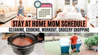 STAY AT HOME MOM SCHEDULE + ROUTINE // SPEND THE DAY WITH ME // CLEANING, COOKING, WORKOUT