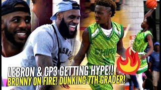LeBron James & CP3 Watching Bronny Jr Catch Fire!! DUNKING 7th Grader Gets LeBro