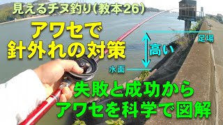 見えチヌ釣り（教本２６）チヌを掛けた後の針外対策として失敗と成功からアワセを科学で図解する【見えてるチヌ／釣り方／前打ち／ヘチ釣り／落と込み／チヌ／クロダイ／見えてるクロダイ】