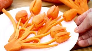 How to Make Carrot Tulips Flower | Vegetable Carving Garnish | Food Decoration | Party Garnishing