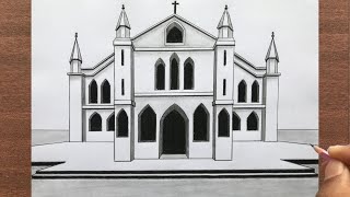 How to Draw a Church in 1-Point Perspective
