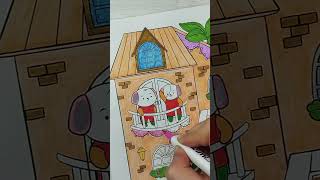 coloring page 4 hare friends in a house on vacation🎨🖌️🐰🐇#art #asmr #drawing #satisfying #shorts