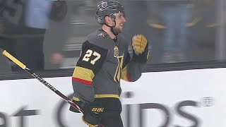 Theodore scores Golden Knights' first playoff goal