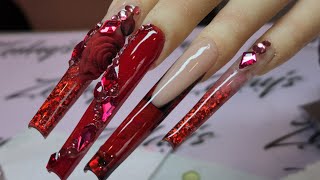 🥳Red  Elegant Acrylic Set| New years Nails  🌹🌹Beginner Friendly