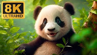 PANDA ANIMALS - 8K (60FPS) ULTRA HD - With Relaxing Music (Colorfully Dynamic) -