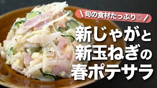 【新じゃが新玉レシピ】旬の柔らかくみずみずしい食材を使って大満足な定番副菜ポテサラに♪新じゃがと新玉ねぎの春ポテトサラダ【今日のあと一品】【副菜レシピ】