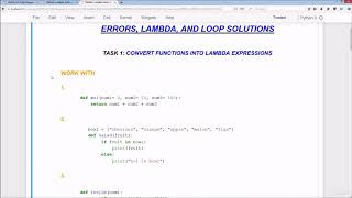 #32 Python tutorials -Python for beginners|Errors,Lambda and Loops solution