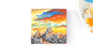 Mountain painting tutorial/ acrylic painting for beginners tutorial/ sunset cloud painting technique