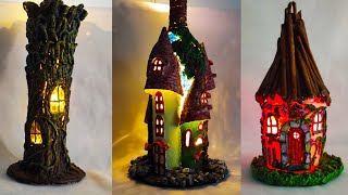 3 ideas Bottle Art and Glass Jar decoration. Fairy house lamps using cardboard and paper