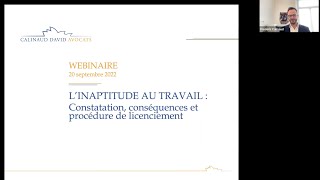 Webinaire - L'inaptitude au travail (replay du 20 septembre 2022) - Calinaud David Avocats