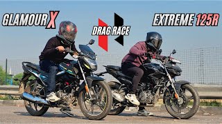 Extreme 125r vs 2025 Glamour X Drag Race🔥 | The unbeatable hero glamour X 😍