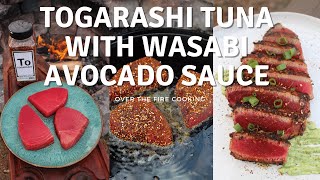 Togarashi Seared Tuna with Wasabi Avocado Sauce Recipe | Over The Fire Cooking #shorts