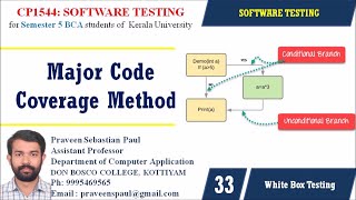 SOFTWARE TESTING – SESSION 33 – MAJOR CODE COVERAGE METHODS - BCA SEM 5
