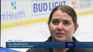 Lightning Zamboni operator preparing the ice for Game 5