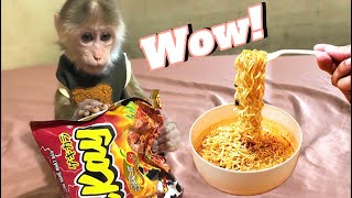 Monkey Mit was happy because Mom went to the kitchen to cook her favorite Noodles dish!