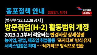 [동포정책] 방문취업(H-2) 동포 취업활동범위 상세설명...2023.1.1부터 적용되는 변경사항