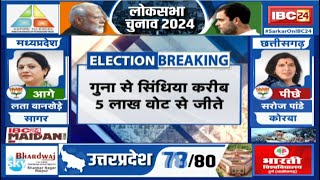 Loksabha Election Result 2024 Live : गुना से सिंधिया करीब 5 लाख वोट से जीते