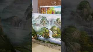 Oversized picture of a mountain waterfall | LoveDancingDrawing #drawing #oilpainting #art