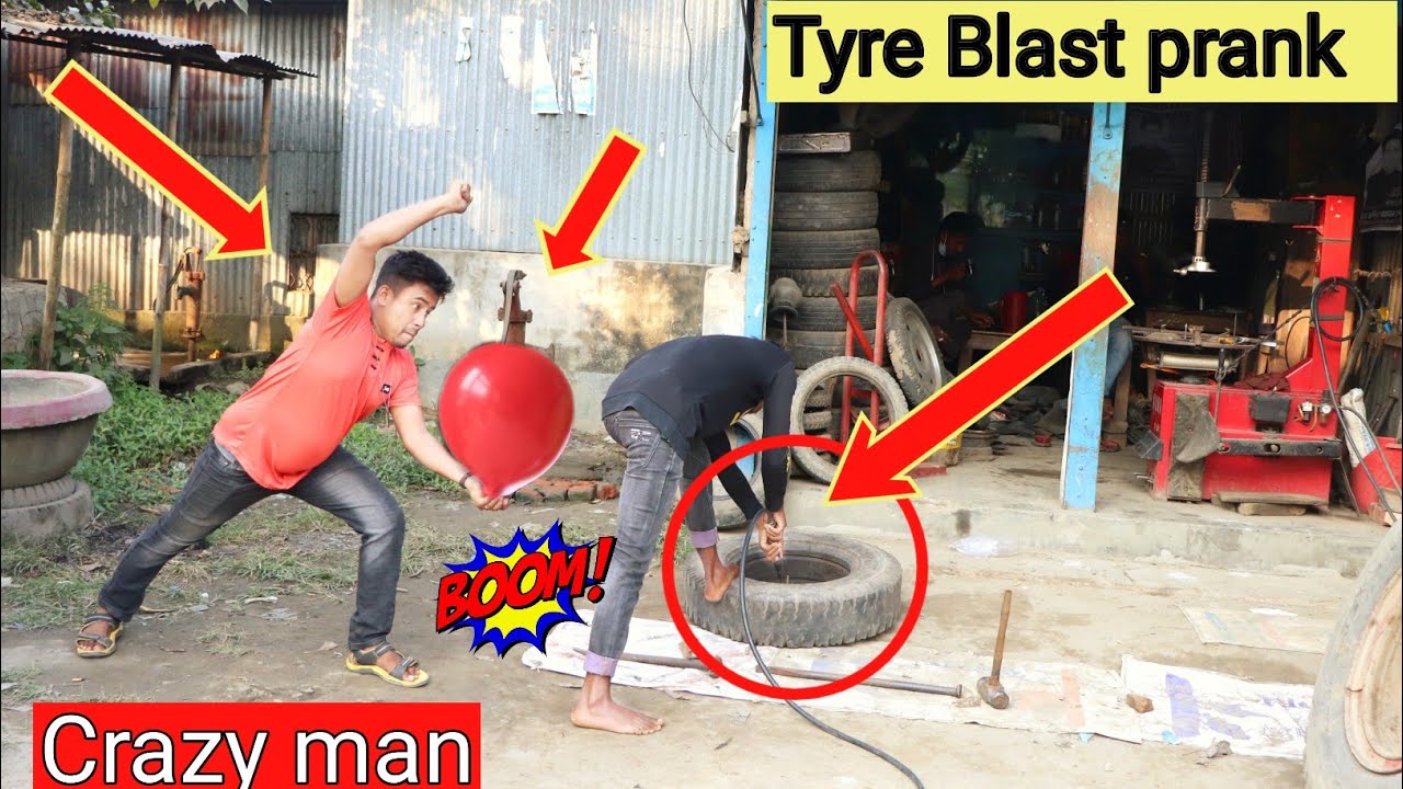 Tyre Blast Prank With Popping Balloons Crazy Reaction With Popping