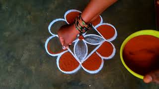 Aani masam easy flower rangoli kolam// pandaga muggulu// begginers rangoli kolam// daily apartment