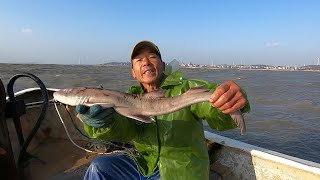 来叔顶着大风抓到猛货，露尖牙背上长斑块的鲨鱼，好货连连真不错