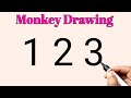 Monkey Drawing Step By Step For Beginners | How To Draw Monkey From Number 123