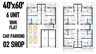 40X60 FEET || 2400 SQFT 1BHK FLAT WIHT SHOP RENT PURPOSE HOUSE PLAN #appartement