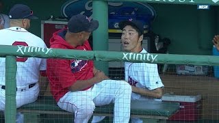 SEA@BOS: Uehara poked in the eye, jokes with teammate