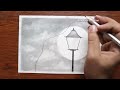 how to draw scenery of moonlight night by pencil sketch love birds scenery drawing