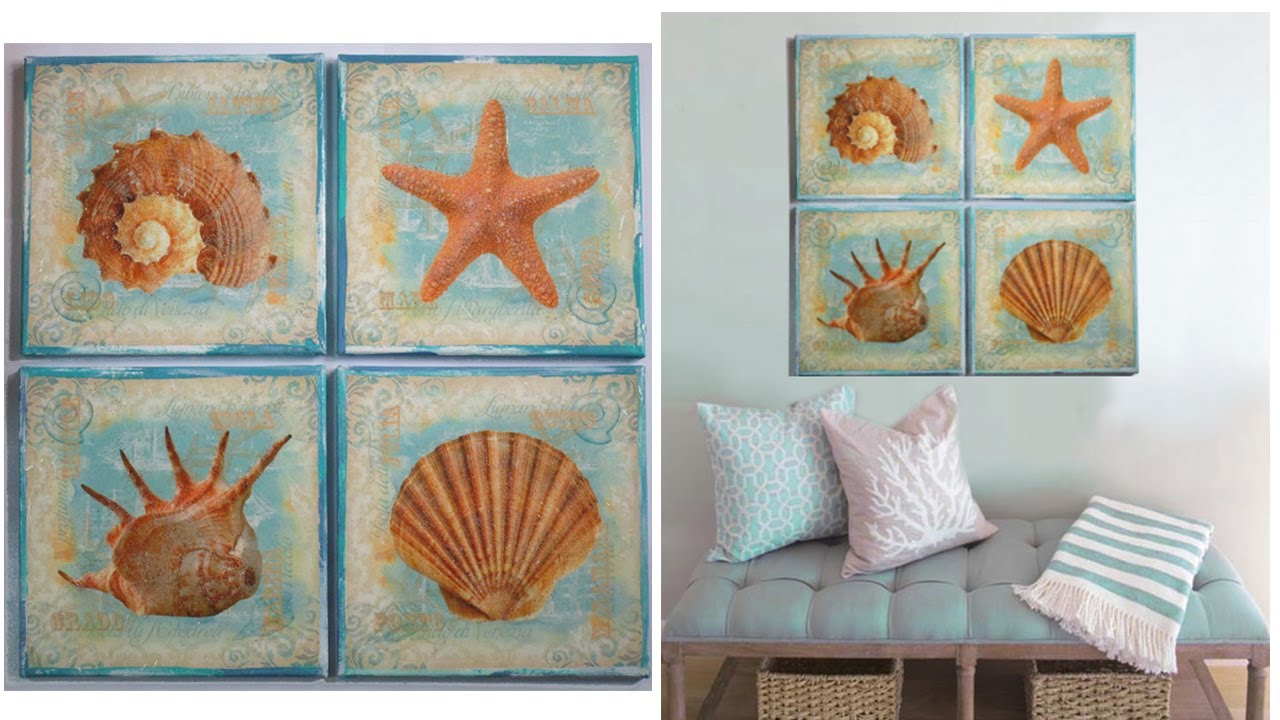 Decoupage On Canvas Art DIY Ideas Seashells - YouTube