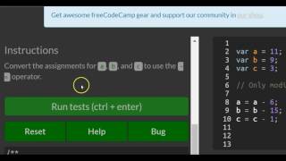 Compound Assignment With Augmented Subtraction, freeCodeCamp Basic Javascript