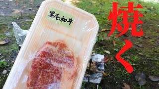 キャンプ場で黒毛和牛のステーキを焼いて食べる疑似体験ができる動画【asmr  camp cooking bonfire sound】