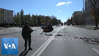Clean-Up Underway in Downtown Kyiv After Russian Strikes | VOA News