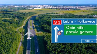 DROGA S3 POLKOWICE - LUBIN. Przelot nad droga S3. Budowa drogi S3 Lubin. Konczenie asfaltu na S3