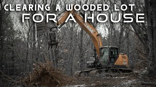 CLEARING A WOODED LOT FOR A HOUSE // Heavy Equipment Vlog // Heavy Equipment Drone View