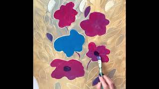 Flower painting in acrylic paints. Easy DIY artwork for beginners and art therapy. Step by Step demo