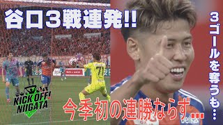 上位進出を狙うアルビ!!谷口の3戦連続弾を含む3ゴールも…今季初の連勝ならず