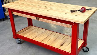 Simple and Great Workbench with Wheel casters and two-sided Regiment!