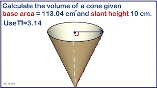 Volume of a cone given base area and slant height
