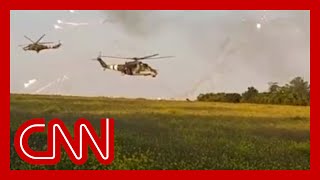 Watch Ukraine helicopters assault Russian position