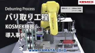 [KOSMEK] Deburring process by robots. (robot hand change, pallet change)