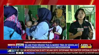 Suasana Orangtua Mengantar Anak ke Sekolah di Hari Pertama