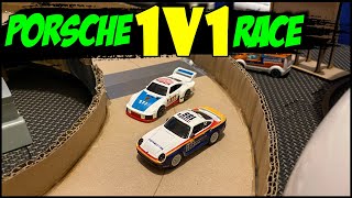 Porsche 1v1 - Homemade Cardboard MDF Track - Hot Wheels Racing - 2 Lace Races - Handmade Racetrack