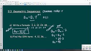 Alg2 9-3 geometric sequences